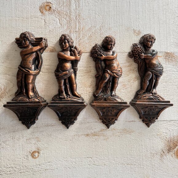 Vintage Dart Industries Cherub Set of Four Plastic with Faux Copper Finish - Picture 1 of 9